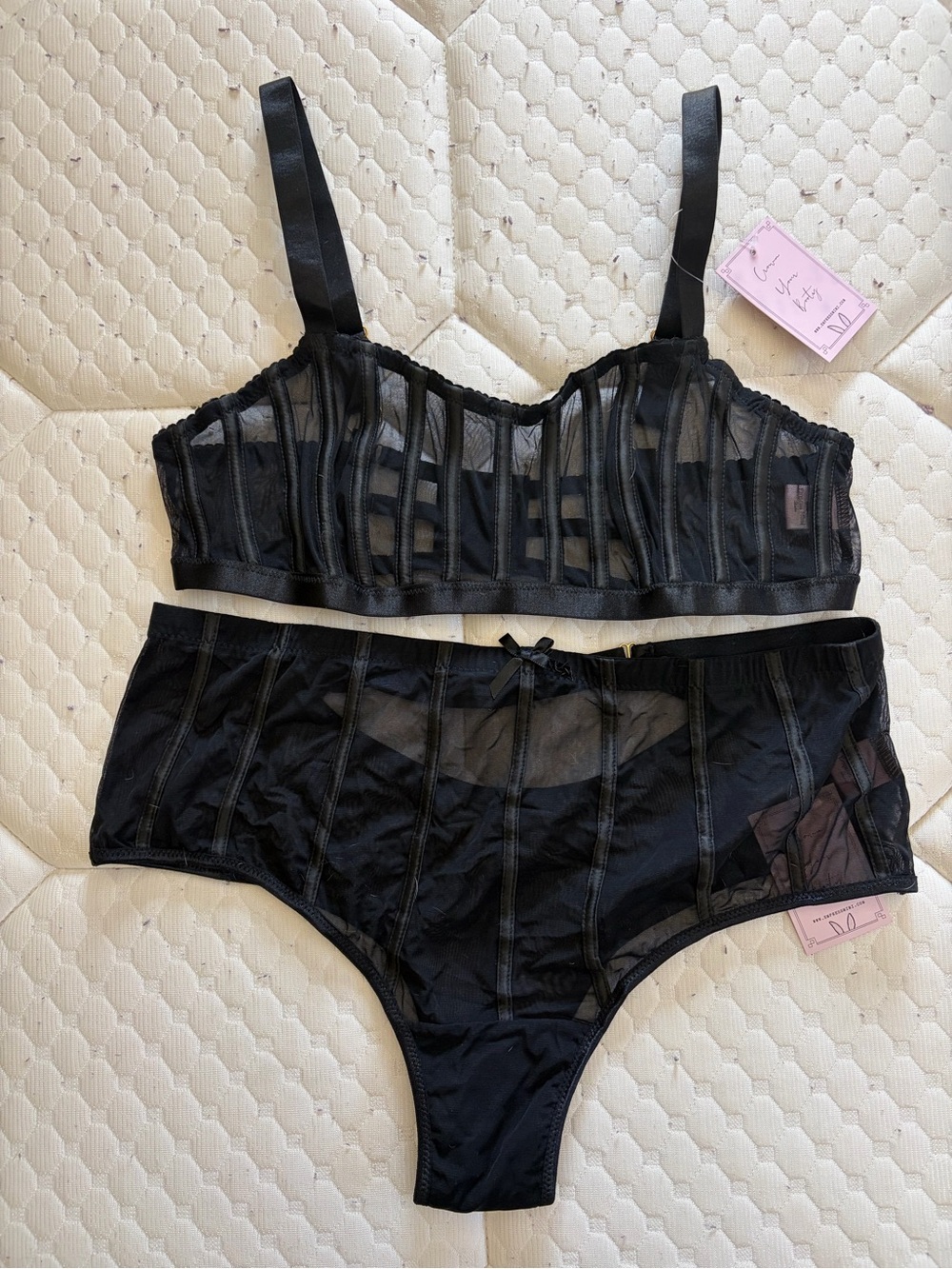 Empress Mimi Black Sheer Bralette and High-Waist Brief Set L/XL NWT